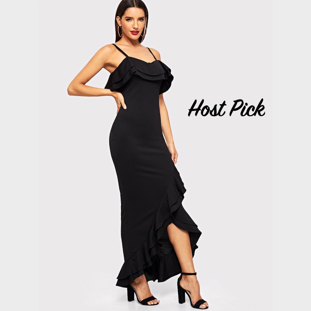 Ruffle Trim Asymmetric Hem